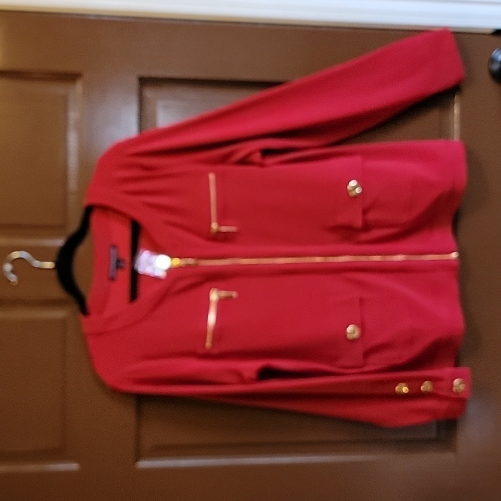 Boston Proper-Red long sleeved knit sweater with gold zippers  Size L. NWT. - Picture 2 of 13
